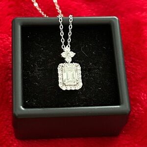 Luxury Moissanite Diamond emerald cut pendant necklace retail $499